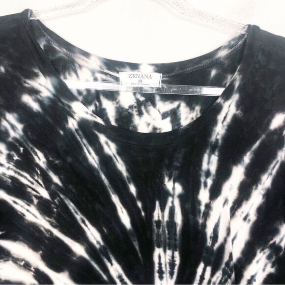 ZENANA | Black & White Short Sleeve Stretchy Crewneck Tee Women’s Plus Size 1X - Picture 4 of 9